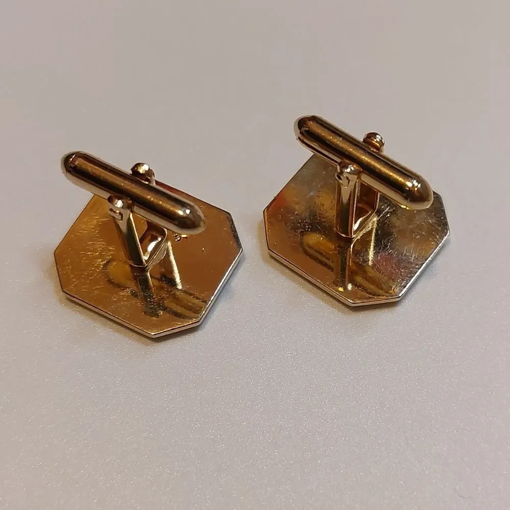 Vintage SWANK Gold Black Enamel Accent Octagon Cufflinks